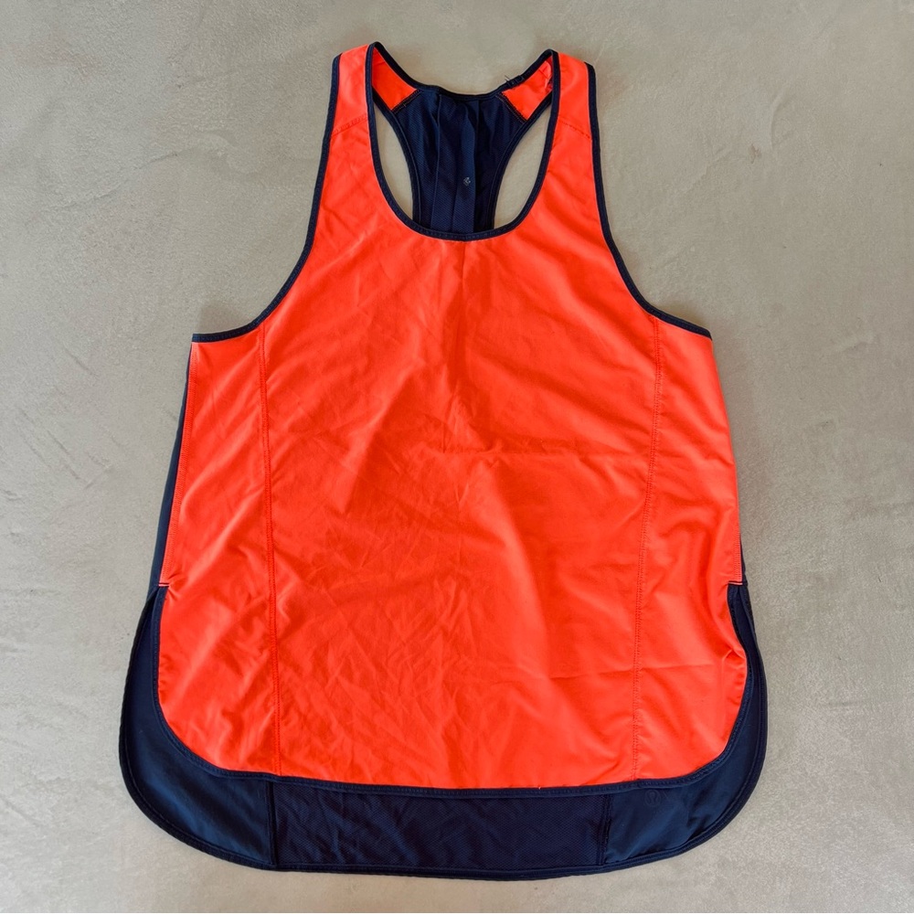 LULULEMON Pump It Up Singlet Mesh Back Racer back tank,‎ Navy & Bright Orange, 6 - Picture 2 of 14